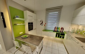 Eine moderne, zeitlose Küche mit einer erfrischenden Farbe. 
